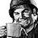 Classic pic ovf a WW2 GI holding a cup of coffee near his mouth